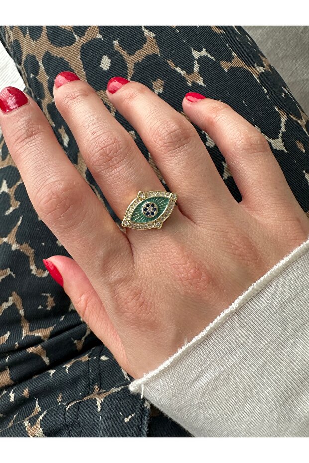 خاتم العين الأخضر المزين بالزهور - 1