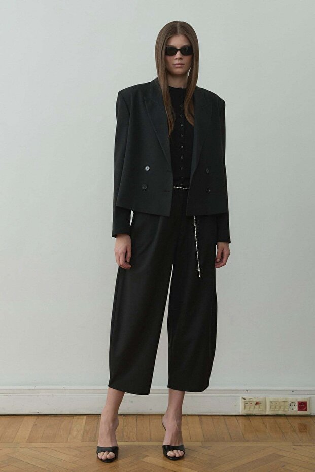 Black Ash Double-Breasted Blazer Jacket - 7