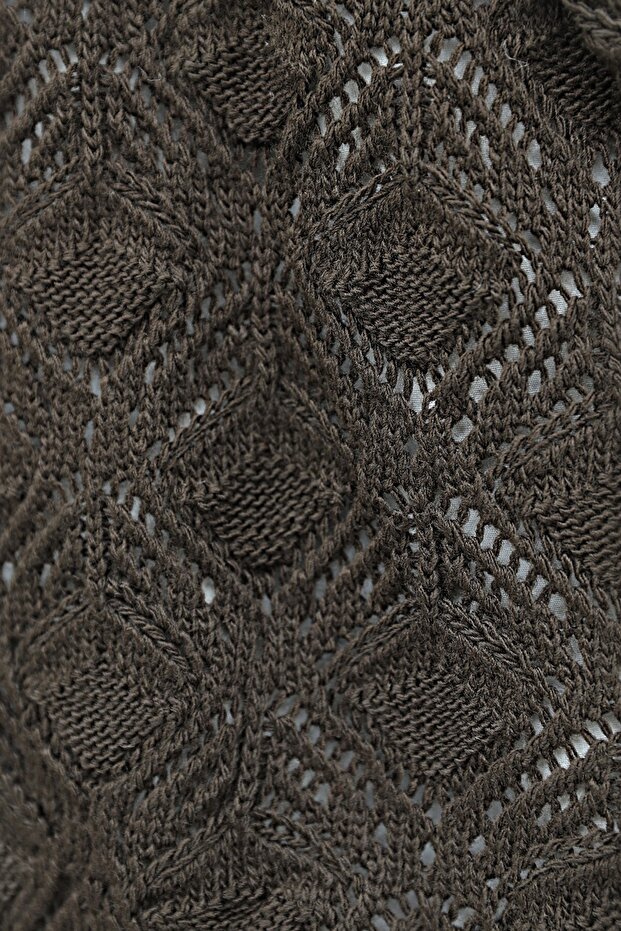 Patterned Knitted Sweater Cardigan - Brown - 2