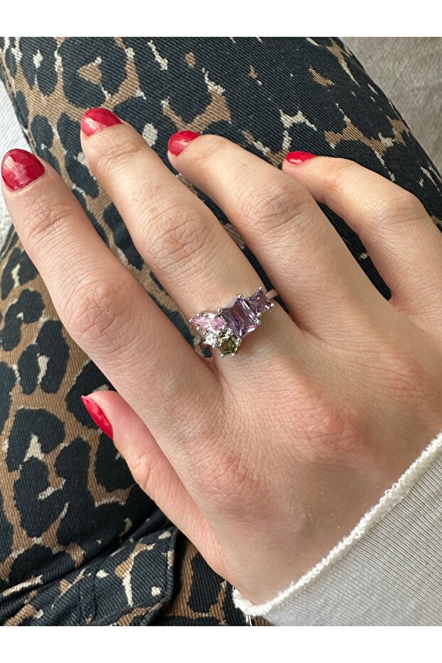 خواتم فضية اللون بنفسجية متعددة مرصّع بالأحجار - 3