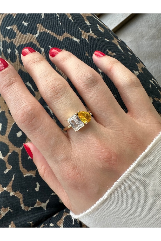 Gold Yellow Two Stone Ring - 4