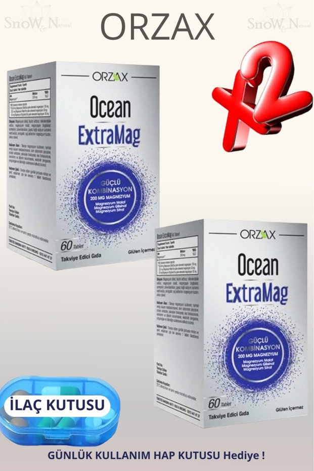 Extramag (Malat - Bisglycinate - Citrate - Vitamin B6) 60 Tablets 2 Pcs + Pill Box Gift