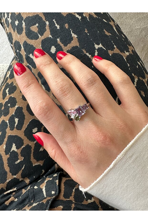 خواتم فضية اللون بنفسجية متعددة مرصّع بالأحجار - 1