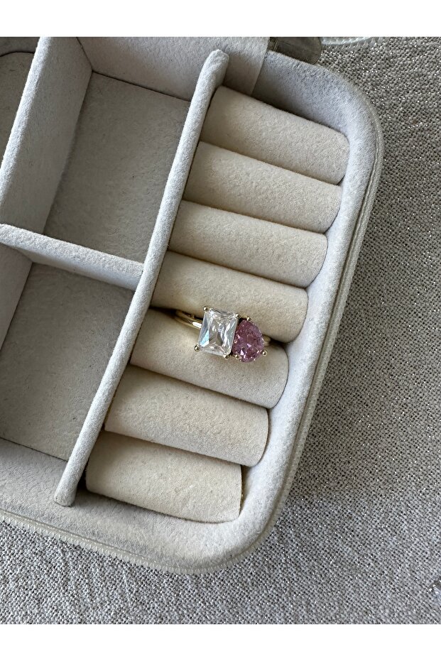 Gold Pink Two Stone Ring - 1