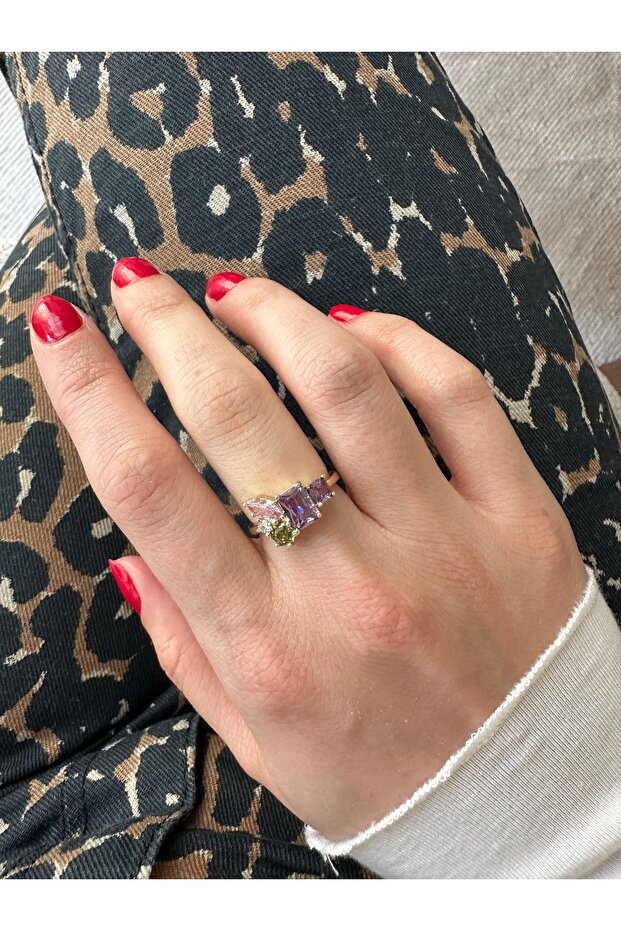 خواتم ذهبية بنفسجية متعددة مرصّع بالأحجار - 1