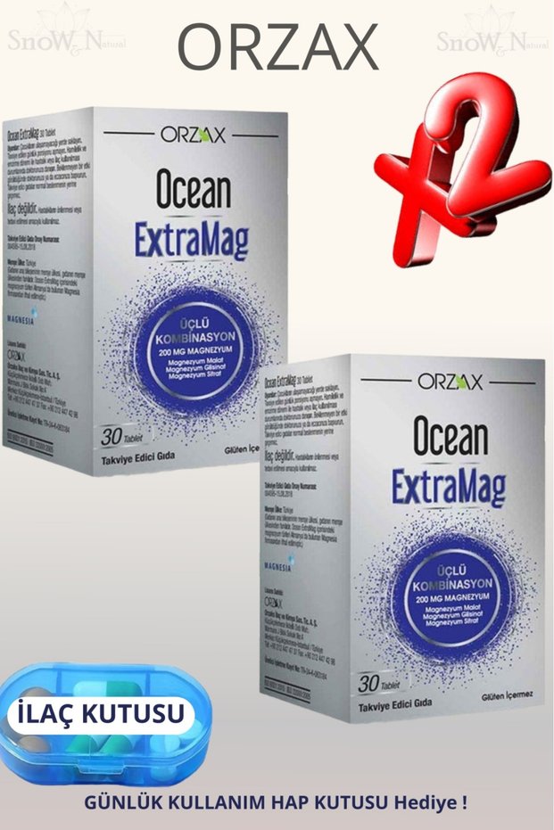 Extramag (Malat - Bisglycinate - Citrate - Vitamin B6) 30 Tablets 2 Pcs + Pill Box Gift