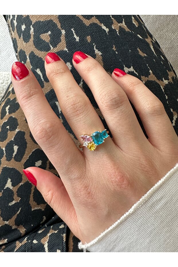 خواتم ذهبية زرقاء متعددة مرصّع بالأحجار - 1