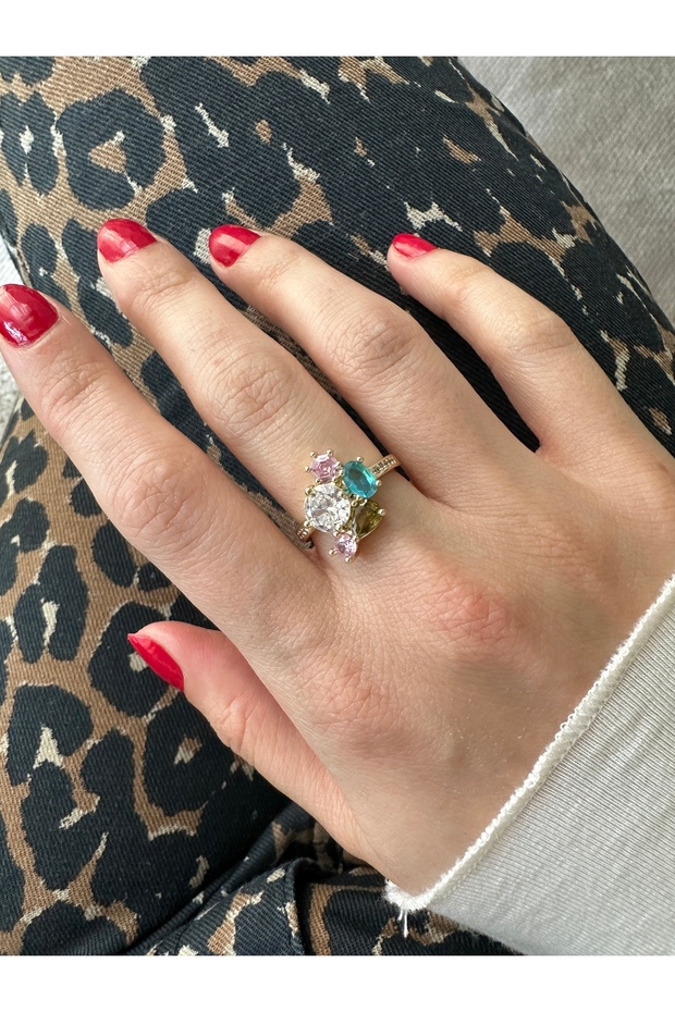 Gold Multi-Stone Flower Ring - 1