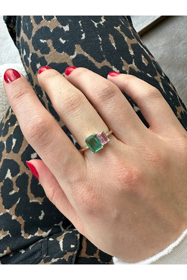 Gold Turquoise Double Rectangular Ring - 2