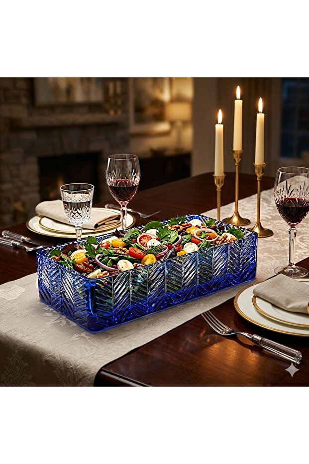 Colorful Folia Hand-Cut Crystal Salad / Presentation Bowl - 12X24 cm