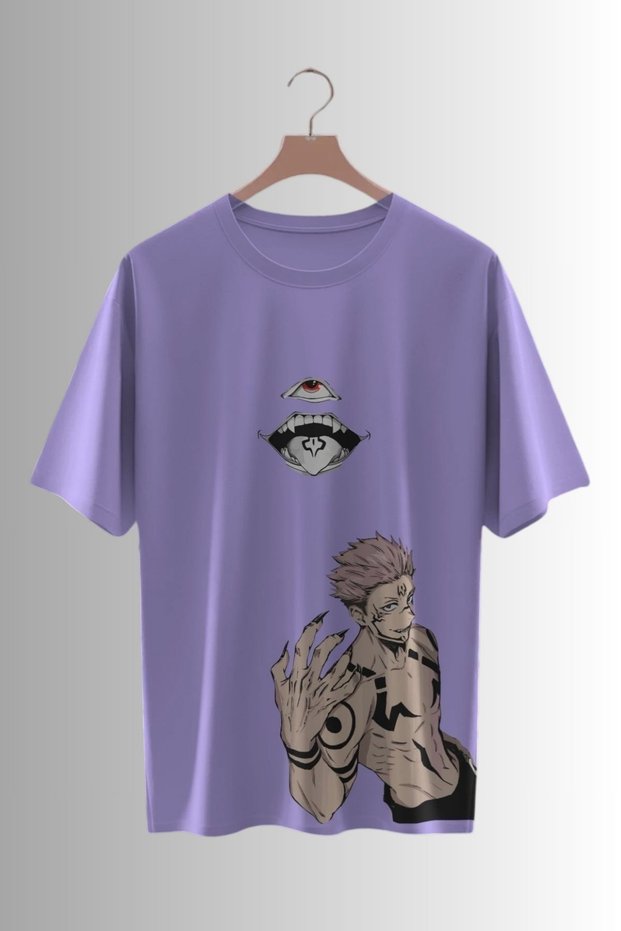 Jujutsu Kaisen Ryomen Sukuna Anime Unisex Oversize 24/1 Cotton T-Shirt - Special Collar Print