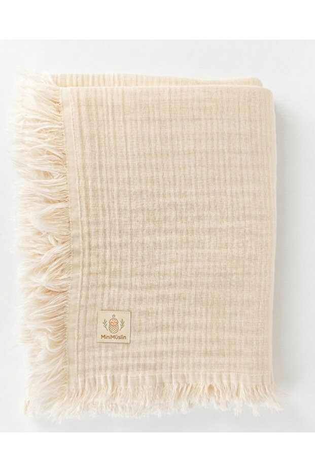 100% Cotton Ecru 4 Layer Muslin Tasseled Blanket 115X95Cm Oeko-Tex Certified