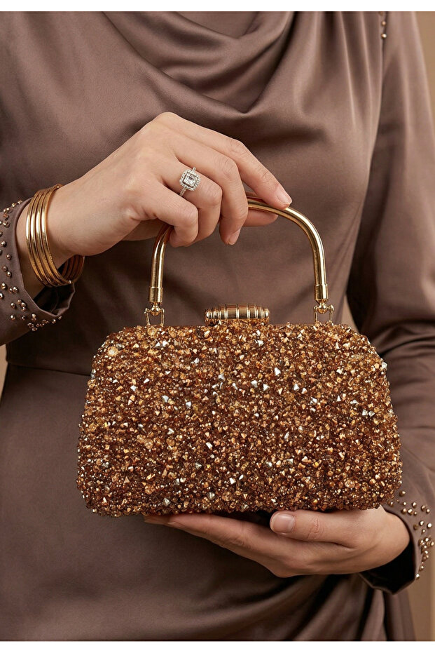 Women's Crystal Stone Chain Long Strap Evening Dress Bag