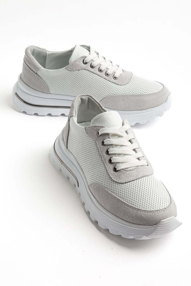 Genuine Leather Women's Casual Sports Shoes White Faylon Sole Tied