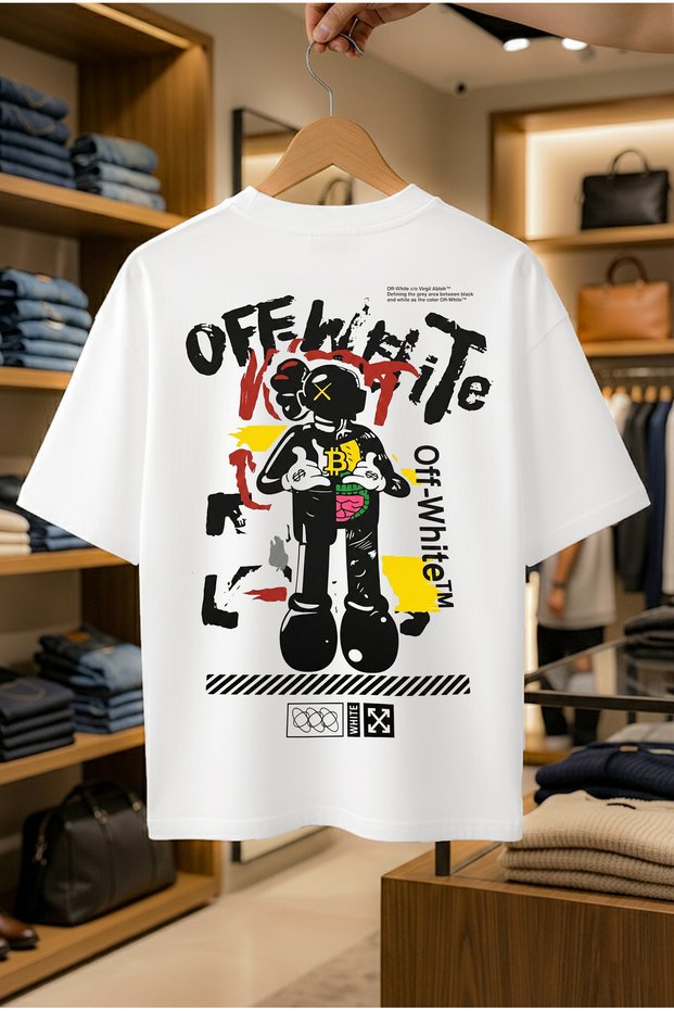 Summer Short Sleeve T-Shirt Sweat-Resistant Cotton Printed T-Shirt OFF Skeleton White
