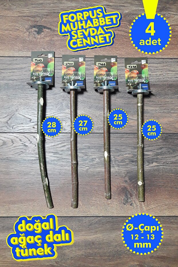 Venty 4-Piece Natural Parrot Perch Set |   Dal Tünekler |   Forpus, Muhabbet, Sevda, Cennet - M626