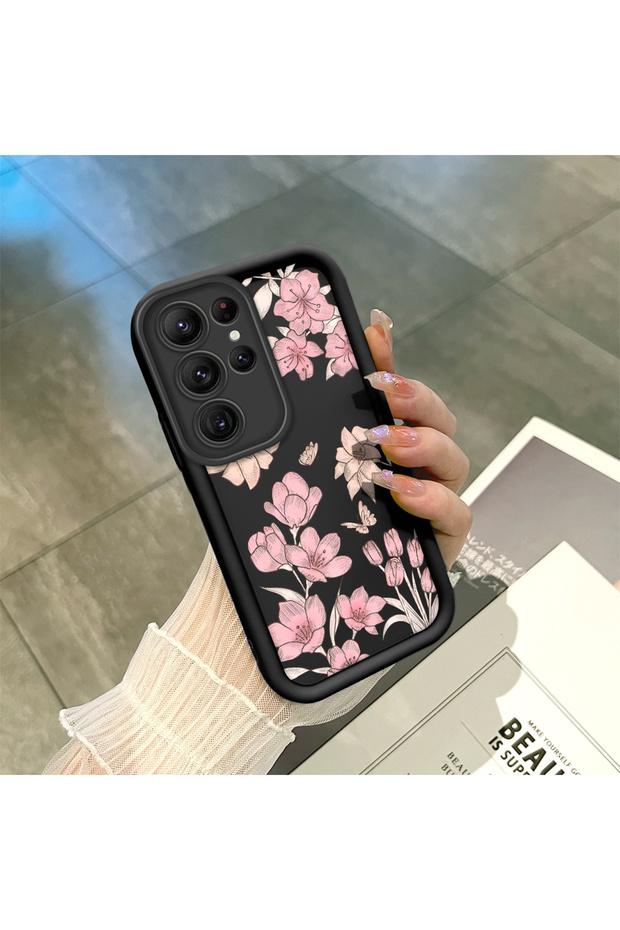 Samsung Galaxy S22 Ultra Compatible Black Silicone Case Shockproof Camera Protected Stylish Print