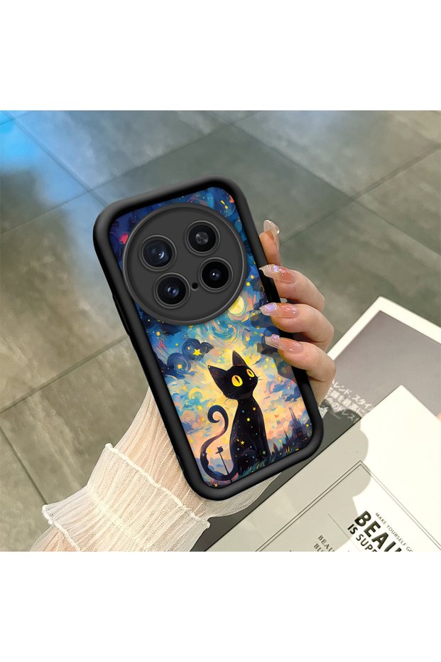 حافظة سيليكون سوداء متوافقة مع هاتف Vivo X200 Pro، مقاومة للصدمات مع حماية للكاميرا وطباعة أنيقة
