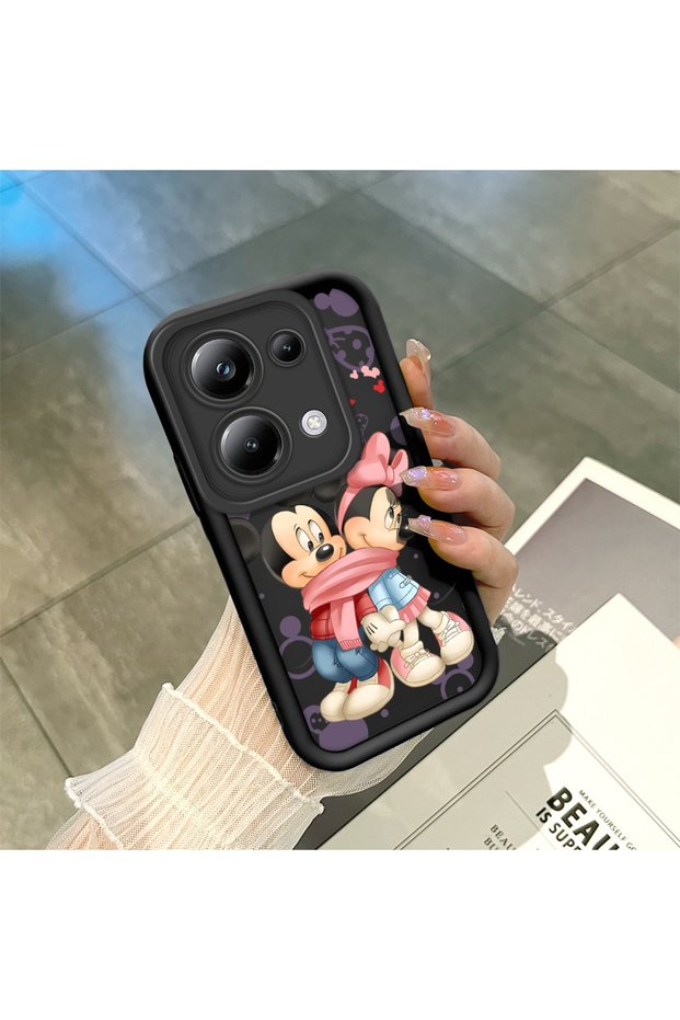 حافظة سيليكون سوداء متوافقة مع هاتف Poco M6 Pro 4G، مقاومة للصدمات مع حماية للكاميرا، تصميم كرتوني منقوش