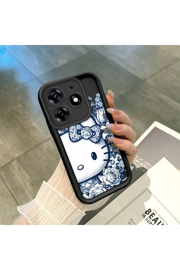 حافظة سيليكون سوداء متوافقة مع هاتف Tecno Spark 10 Pro(KI7) مقاومة للصدمات مع حماية للكاميرا كارتون منقوش