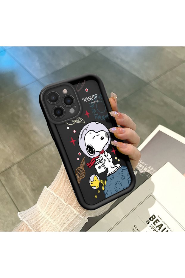 iPhone 13 Pro Max Compatible Black Silicone Case Shockproof Camera Protected Snoopy