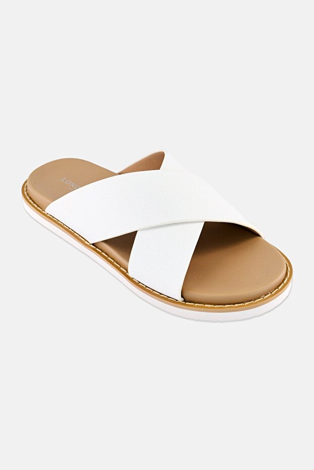 Men Slip On Cross Strap Arabic Sandals, White