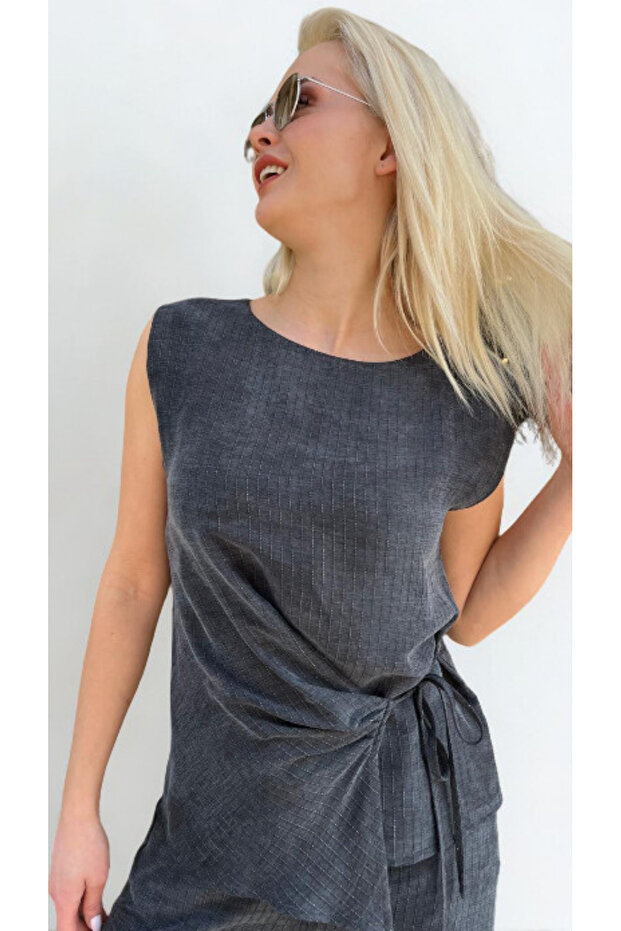 SİMLİ CUPRA KUMAŞ BLUZ - 3