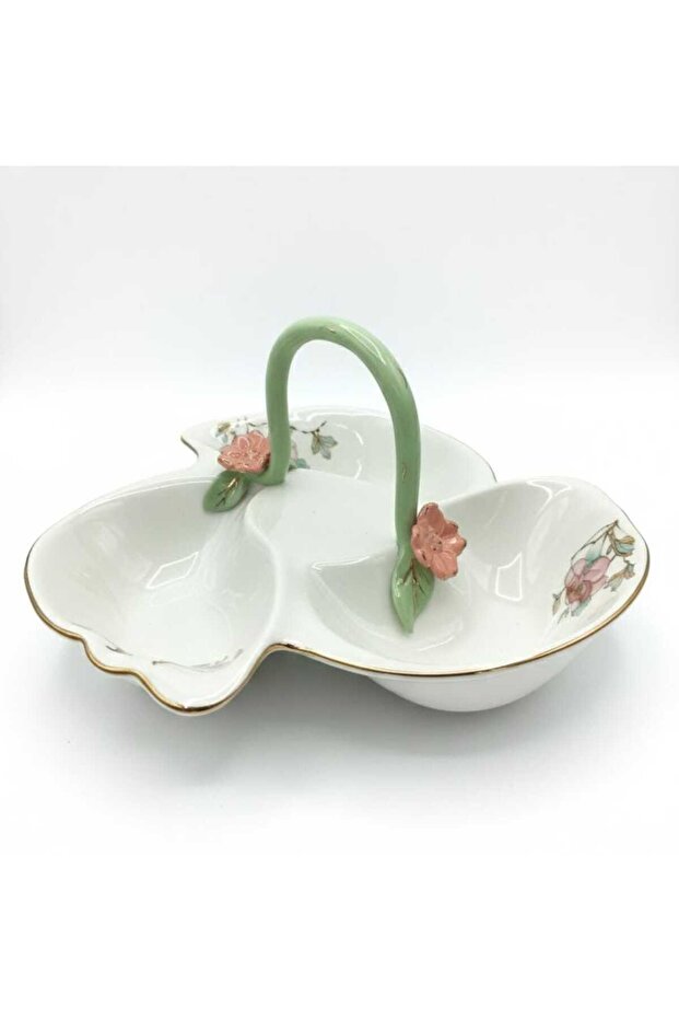 Floral Trio 3-Section Ceramic Candy Basket – White (20 cm)
