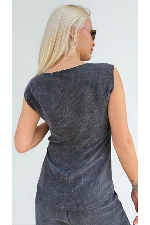 SİMLİ CUPRA KUMAŞ BLUZ - 4