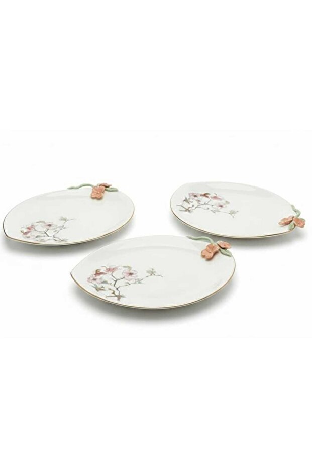 Floral Elegance 3-Piece Ceramic Serving Plate Set – White (25×30 cm)