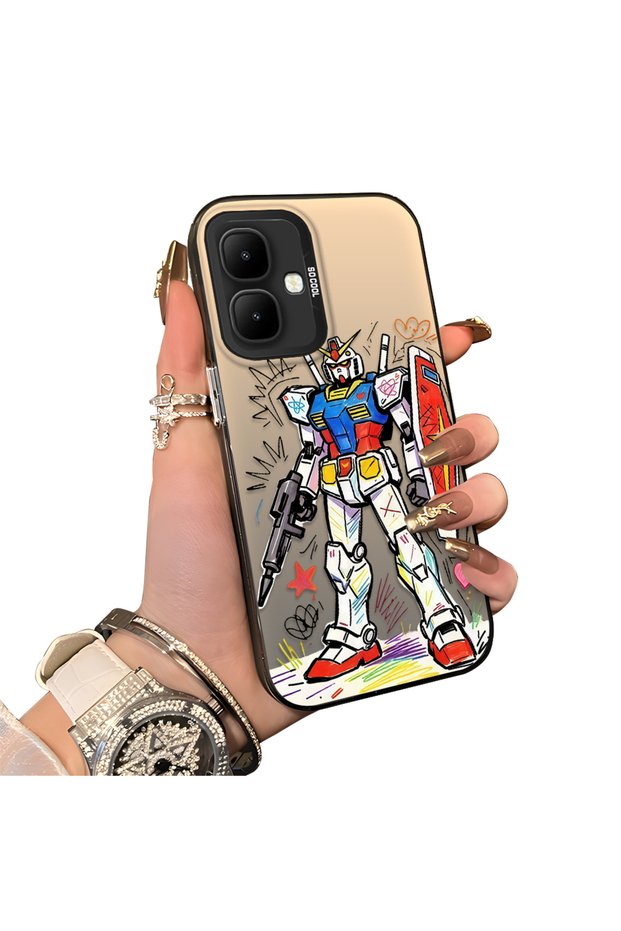 Infinix Smart 10 Compatible Hard Acrylic Back Silicone Edge Lens Protection Mechanical Robot Pattern Case