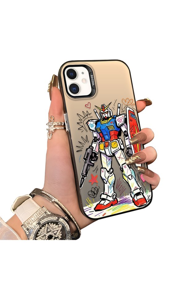 iPhone 12 Mini Compatible Hard Acrylic Back Silicone Edge Lens Protection Mechanical Robot Pattern Case
