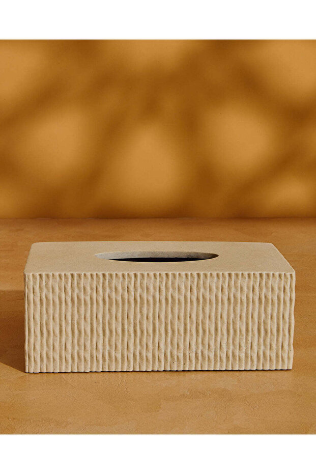 غطاء علبة مناديل مستطيل الشكل بلون بيج مموج مضلّع - 2
