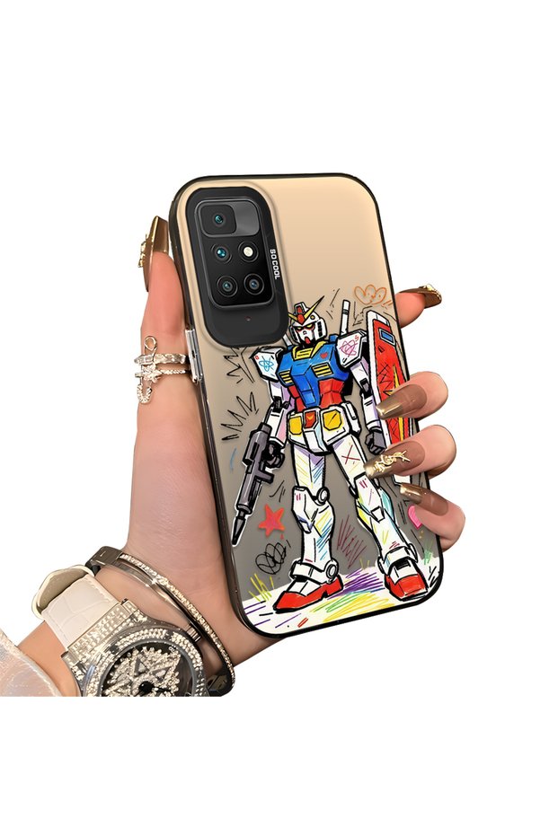 Xiaomi Redmi 10 4g Compatible Hard Acrylic Back Silicone Edge Lens Protection Mechanical Robot Pattern Case