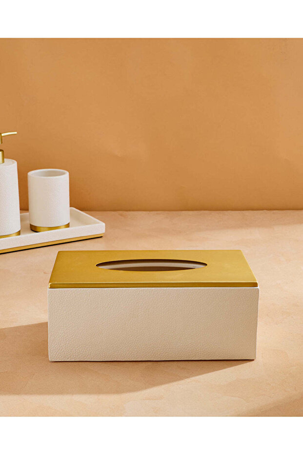 غطاء علبة مناديل ورقية بلون أبيض مائل ذو ملمس بارز - 1