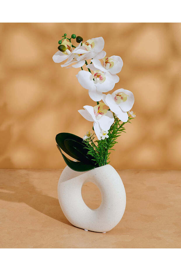 White Orchid In Circle Vase 50x40Cm