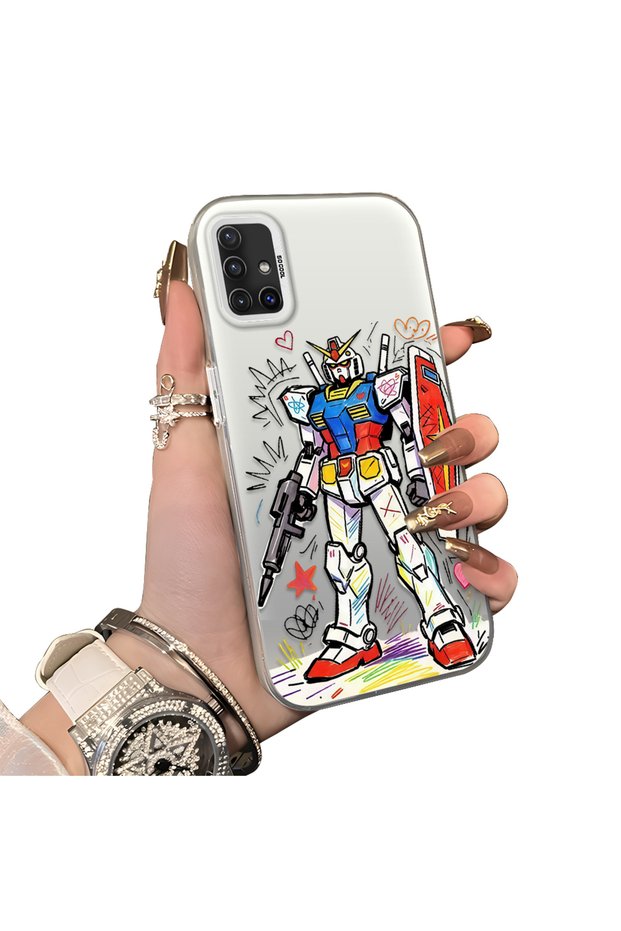 Samsung Galaxy A51 4g Compatible Hard Acrylic Back Silicone Edge Lens Protection Mechanical Robot Pattern Case