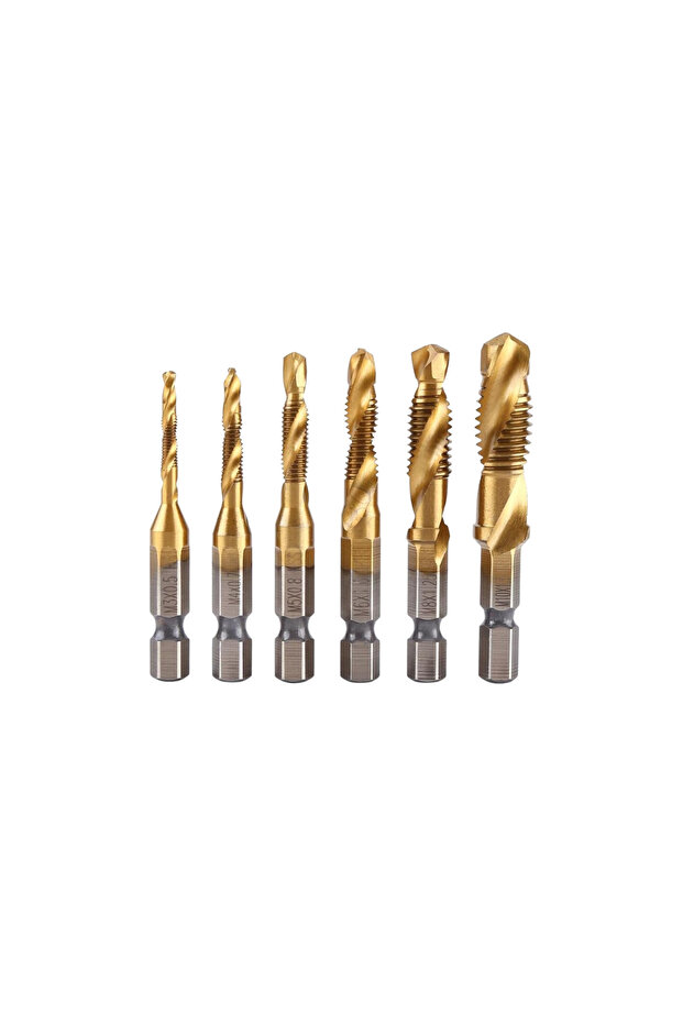 Drill Tap Kit, 6pcs Titanium Combination Drill Tap Bit Set, Metric Thread HSS M3-M10 Tool 1/4" hex