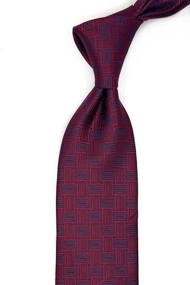 Burgundy Motif Pattern Classic Tie with Handkerchief K13642