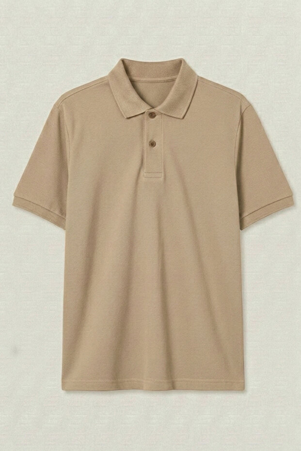 Cotton Pack Polo Collar Beige Short Sleeve T-Shirt Suitable for School and Daily Use