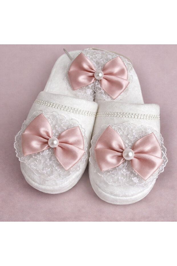 Salmon Bowknot Pearl Maternity T-Shirt Slipper and Crown Set