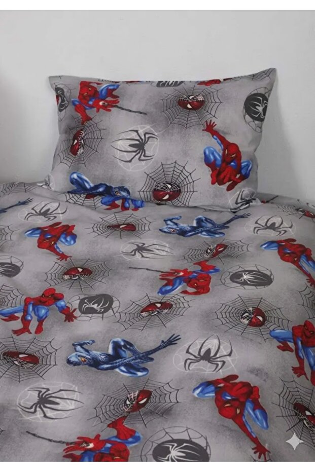 طقم غطاء لحاف فردي من نوع ÖRÜMCEK ADAM منقوش باللون الرمادي - 4