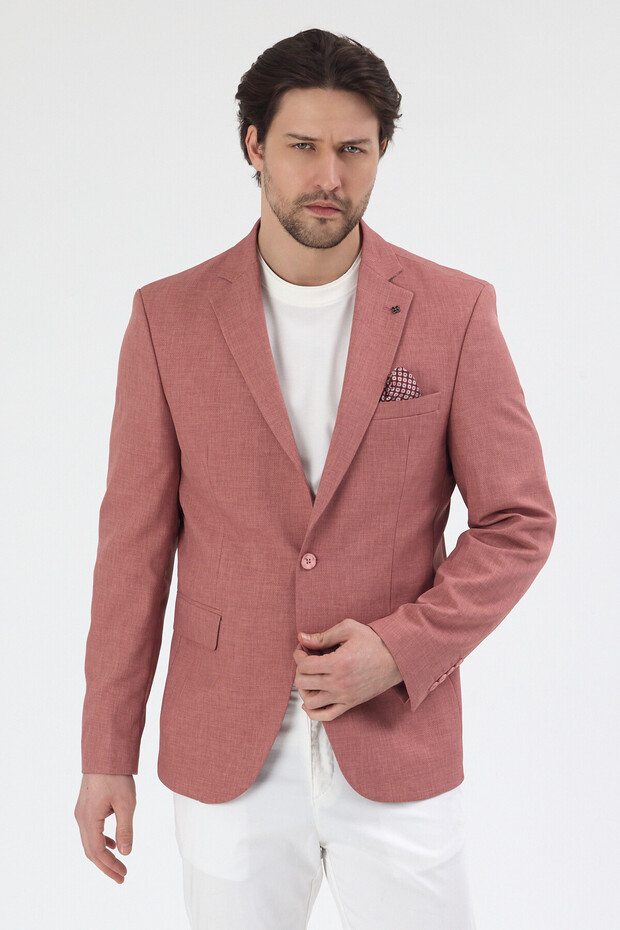 Nipoye Men's Pink Poly Viscose Fabric Fully Lined Mono Collar Slim Fit Sports Blazer Jacket