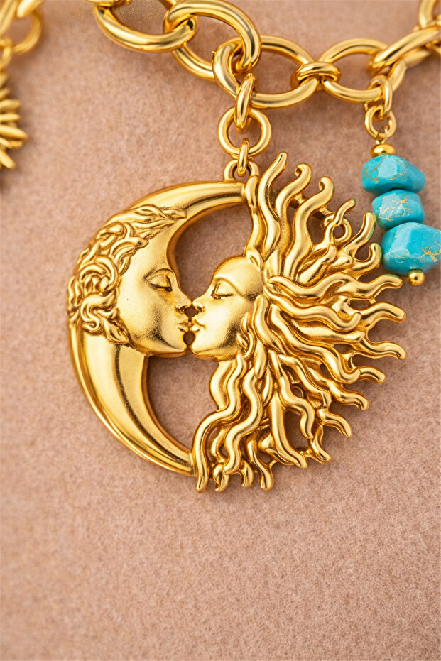 Charm Necklace with Sun and Moon Figures