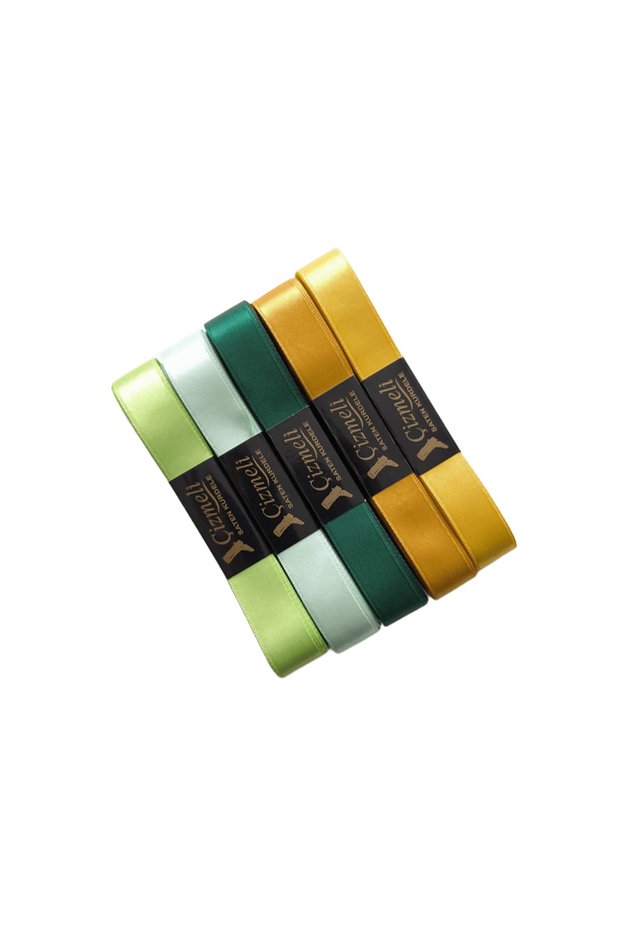 Reversible Satin Ribbons 20 mm 10 m 5 Pieces Pistachio Green-Nile Green-Dark Green-Mustard-Yellow