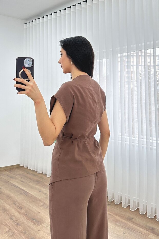 قماش مودال طقم قهوة كبير الحجم مغلق بزر واحد - 4