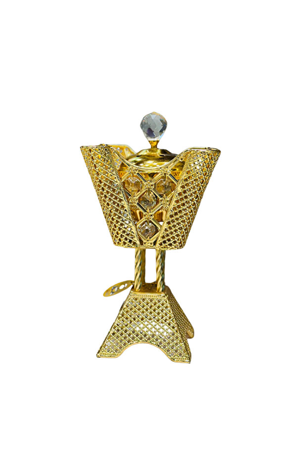 Crystal-Studded Golden Mabkhara – Luxury Arabic Incense Burner for Bakhoor & Oud