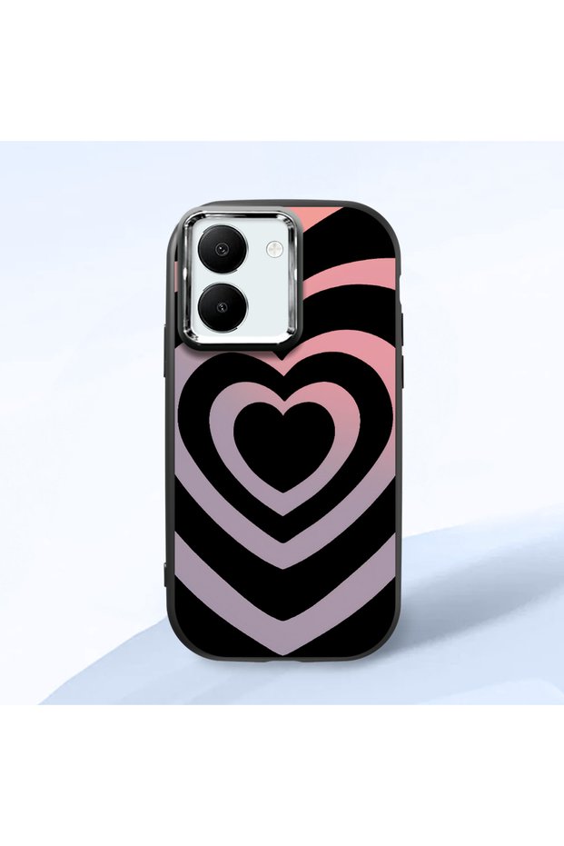 Vivo Y77T/Y78M Compatible Shock-Absorbing Camera Protected Black Silicone Case Heart Pattern