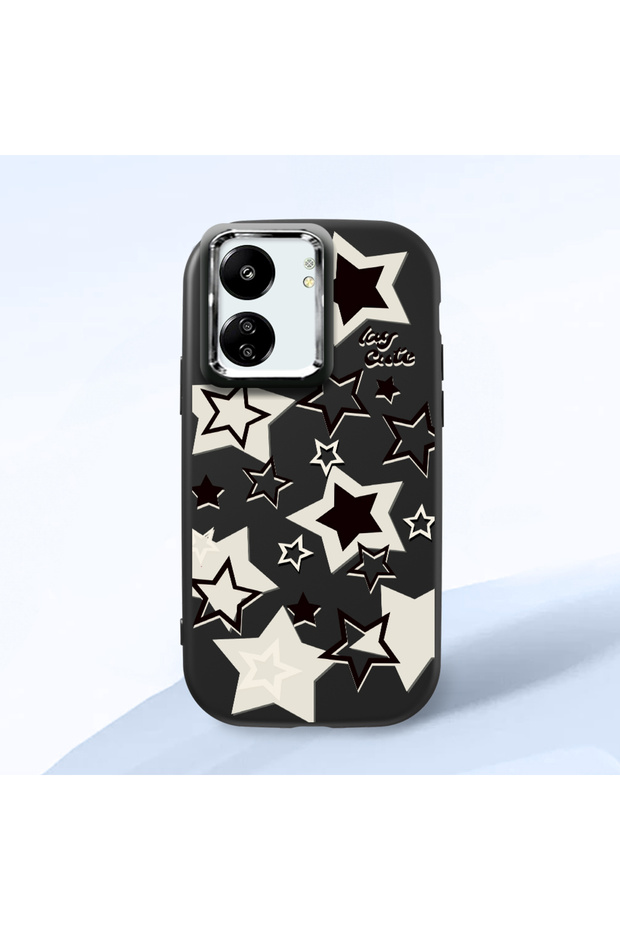Poco C65 Compatible Shock-Absorbing Camera Protected Black Silicone Case Star Pattern