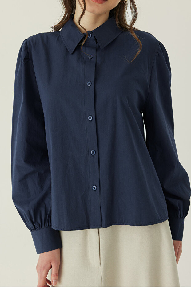 Basic Poplin Gömlek Lacivert - 2